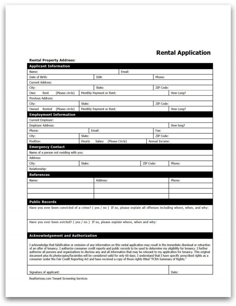 Free Rental Application Form Tenant Background